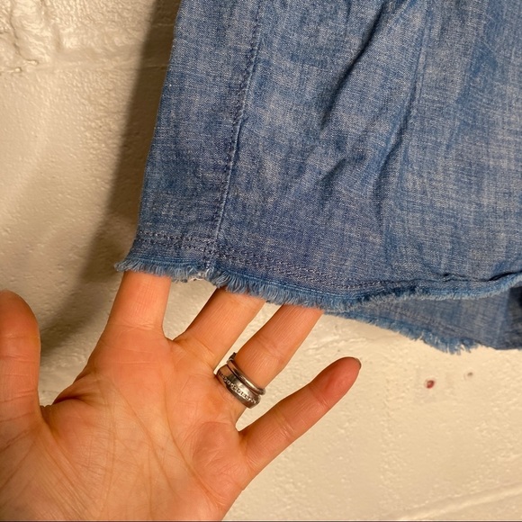 Time & Tru Blue Chambray Cotton Raw Hem Pull On Shorts Size Large 12-14 - Picture 5 of 7